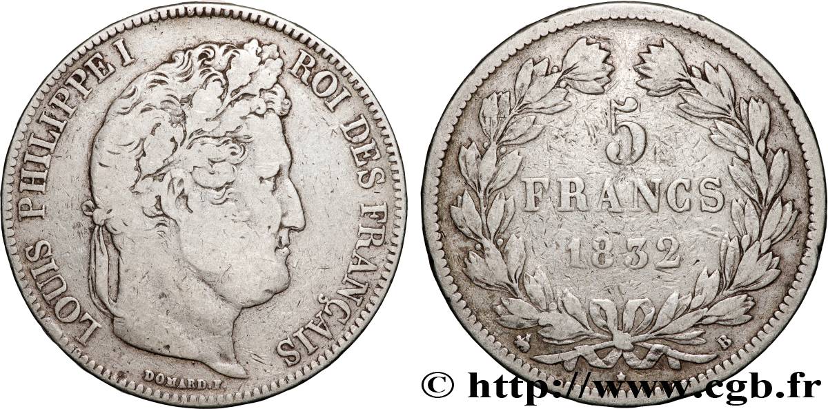 5 francs IIe type Domard 1832 Rouen F.324/2 VF 