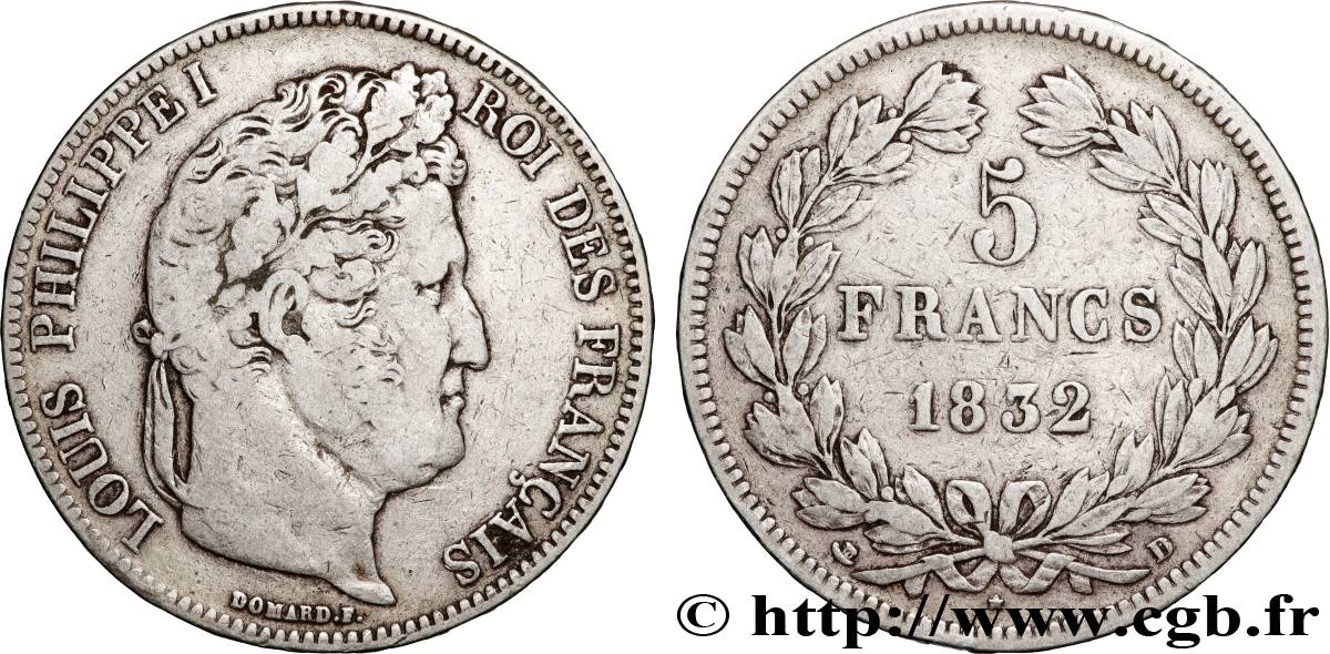 5 francs IIe type Domard 1832 Lyon F.324/4 TB+ 