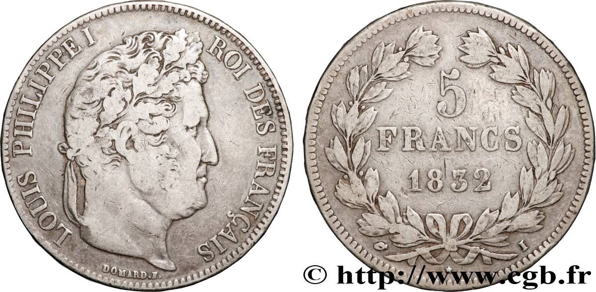 5 francs, IIe type Domard 1832 Limoges F.324/6 TB 