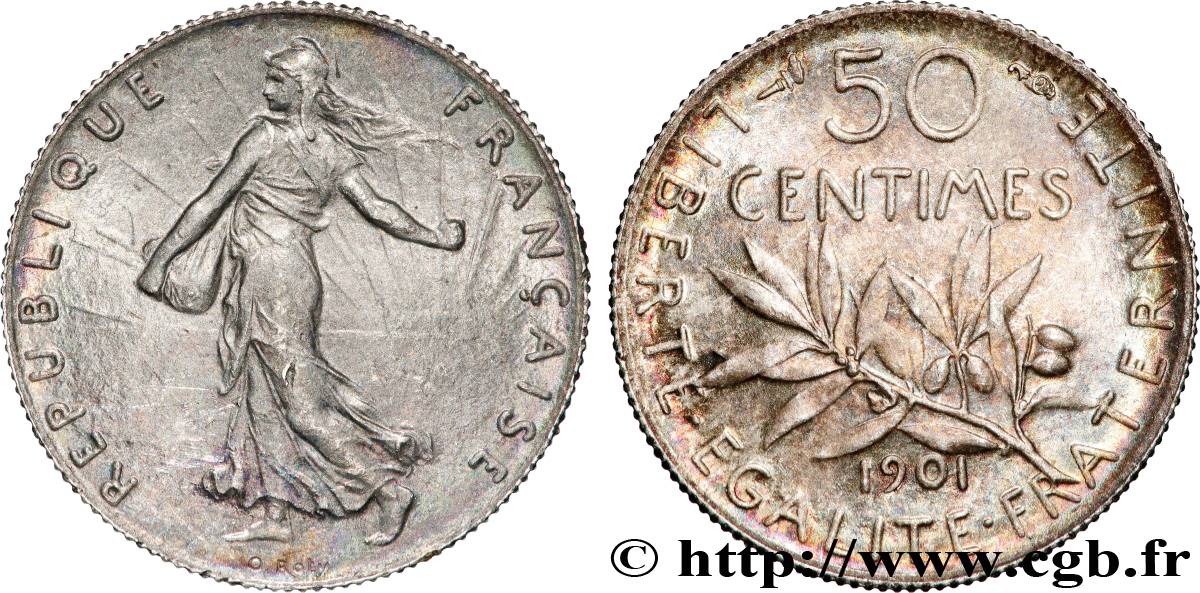 50 centimes Semeuse 1901 Paris F.190/8 EBC+ 