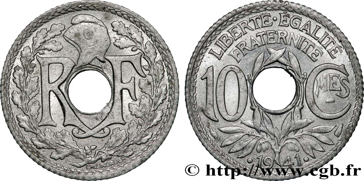 10 centimes Lindauer en zinc, Cmes souligné et millésime avec points 1941  F.140/2 MS63 