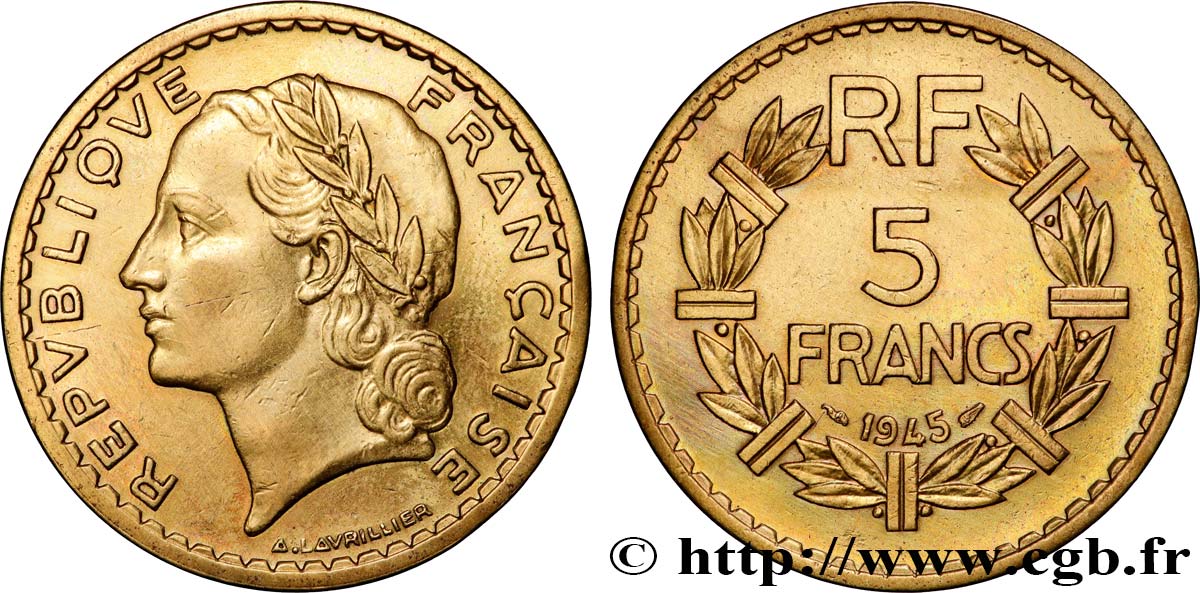 5 francs Lavrillier, bronze-aluminium 1945  F.337/5 MS 