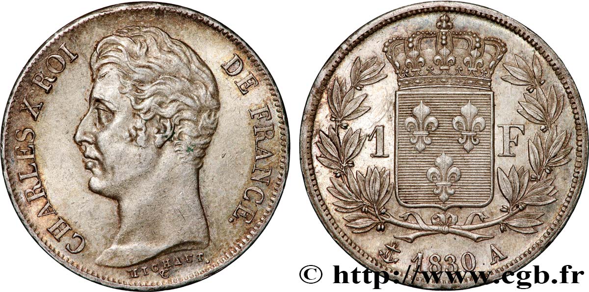 1 franc Charles X, matrice du revers à quatre feuilles 1830 Paris F.207A/26 SUP 