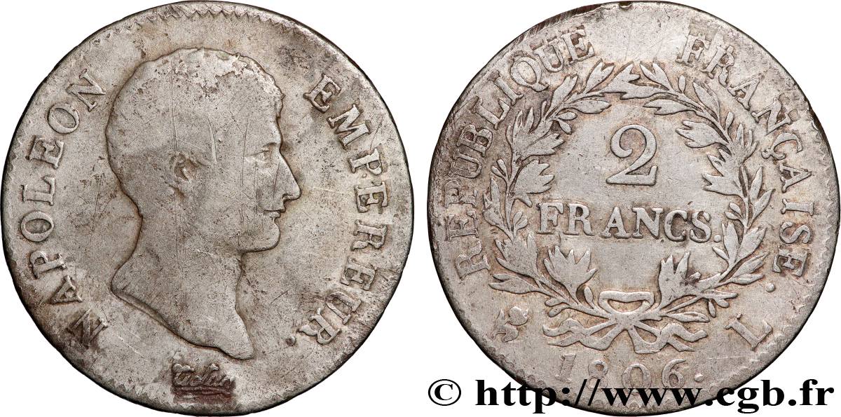 2 francs Napoléon Empereur, Calendrier grégorien 1806 Bayonne F.252/6 MB15 