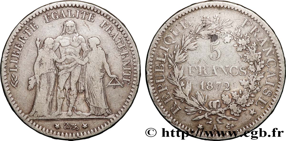 5 francs Hercule 1872 Paris F.334/6 TB 