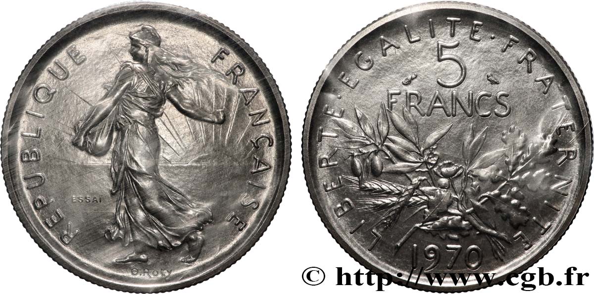 Essai de 5 francs Semeuse, nickel 1970 Paris F.341/1 FDC 