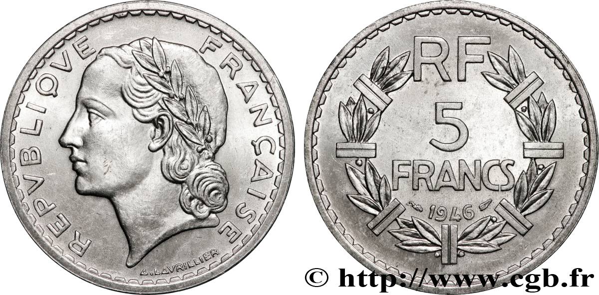 5 francs Lavrillier, aluminium 1946  F.339/6 EBC62 