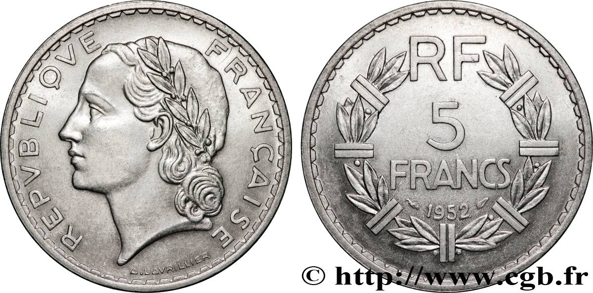 5 francs Lavrillier, aluminium 1952  F.339/22 SUP+ 