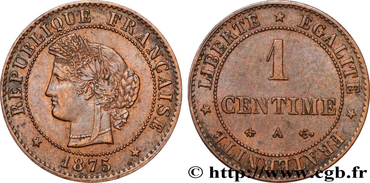 1 centime Cérès 1875 Paris F.104/4 TTB+ 