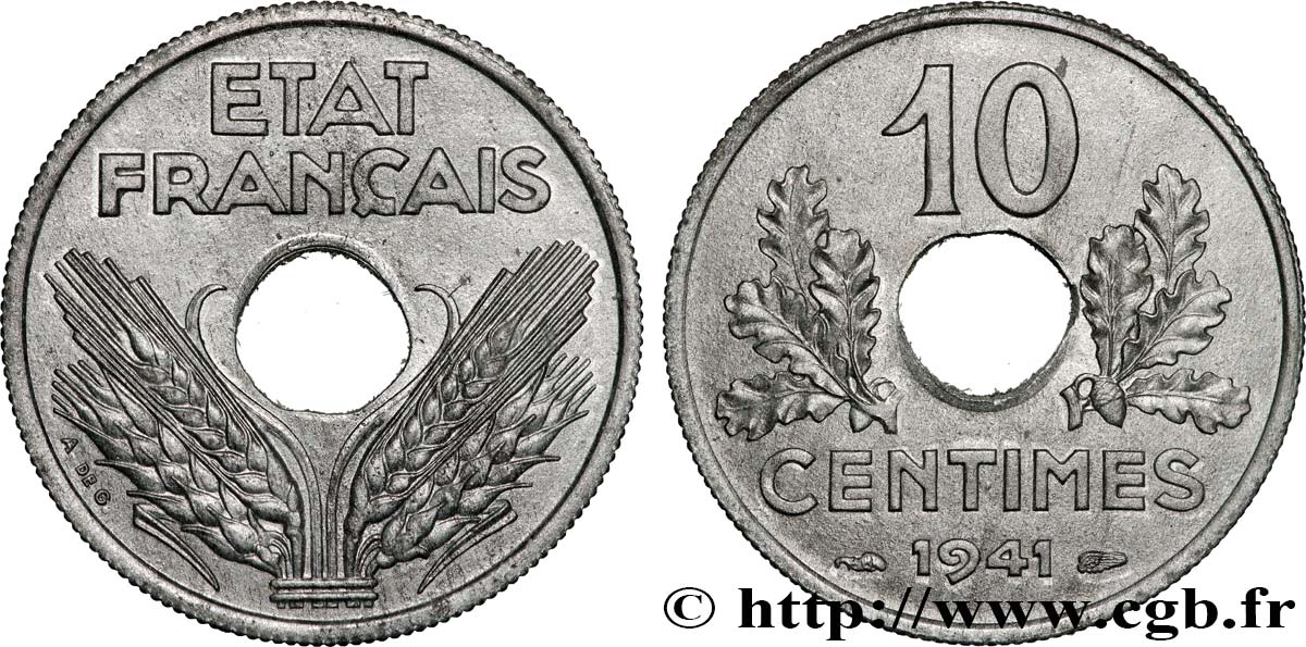 10 centimes État français, grand module 1941 Paris F.141/2 MS63 