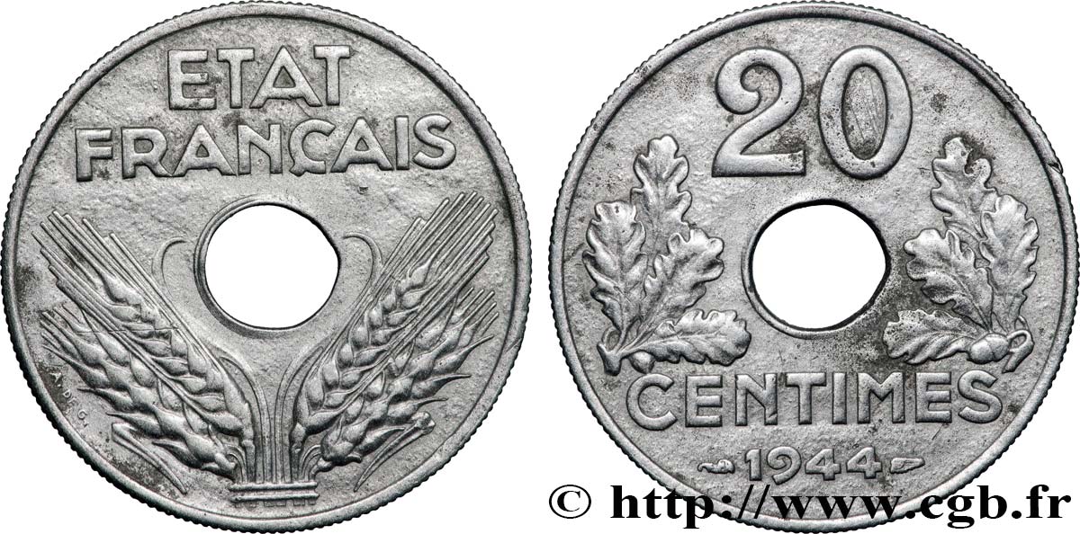 20 centimes État français 1944  F.153A/2 MBC+ 