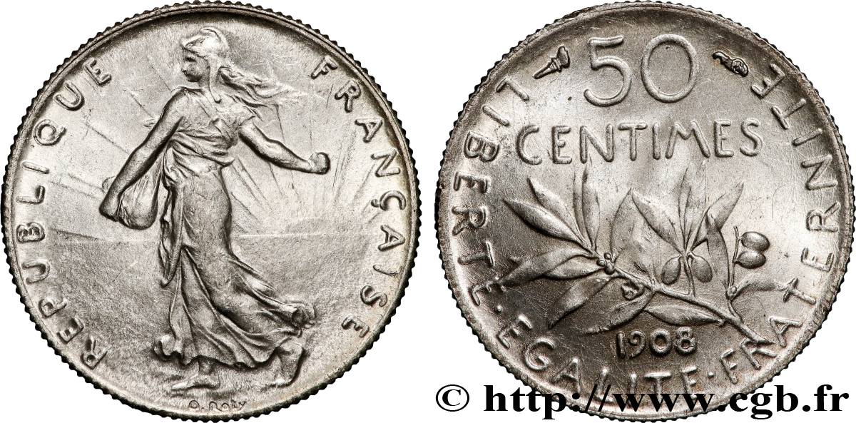 50 centimes Semeuse 1908 Paris F.190/15 EBC+ 