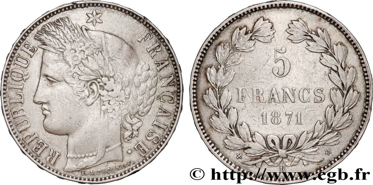 5 francs Cérès, sans légende 1871 Bordeaux F.332/8 SS 