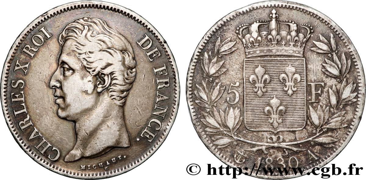 5 francs Charles X 2e type, tranche en relief 1830 Paris F.312/1 MB 