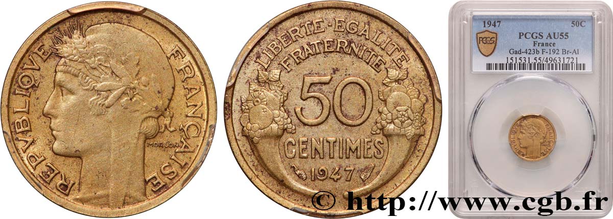 50 centimes Morlon 1947  F.192/19 AU55 PCGS