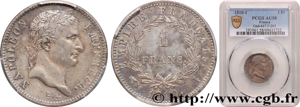 1 franc Napoléon Ier tête laurée, Empire français 1810 Limoges F.205/18 VZ58 PCGS