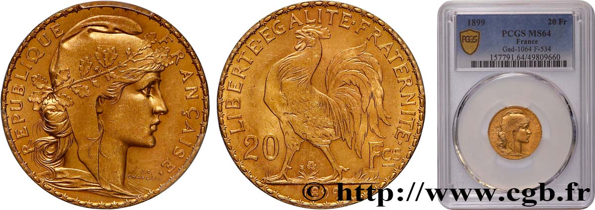 20 francs or Coq, Dieu protège la France 1899 Paris F.534/2 MS64 PCGS