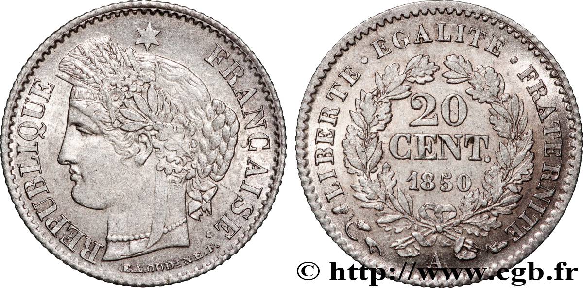 20 centimes Cérès, IIe République 1850 Paris F.146/3 VZ58 