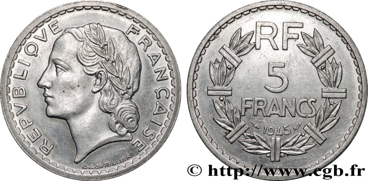 Essai de 5 francs Lavrillier, aluminium 1945  F.339/1 AU 