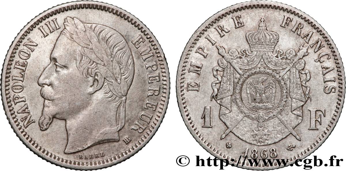 1 franc Napoléon III, tête laurée 1868 Strasbourg F.215/11 TTB 