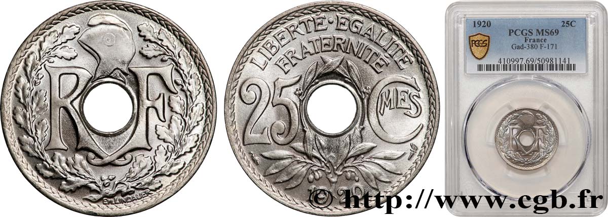 25 centimes Lindauer 1920  F.171/4 FDC69 PCGS