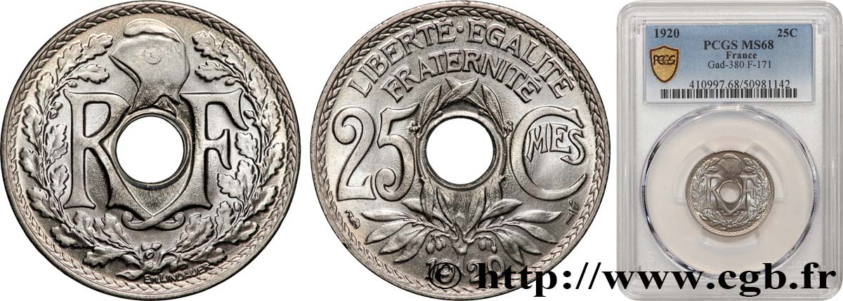 25 centimes Lindauer 1920  F.171/4 FDC68 PCGS