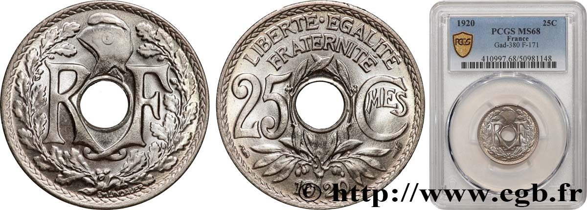 25 centimes Lindauer 1920  F.171/4 FDC68 PCGS