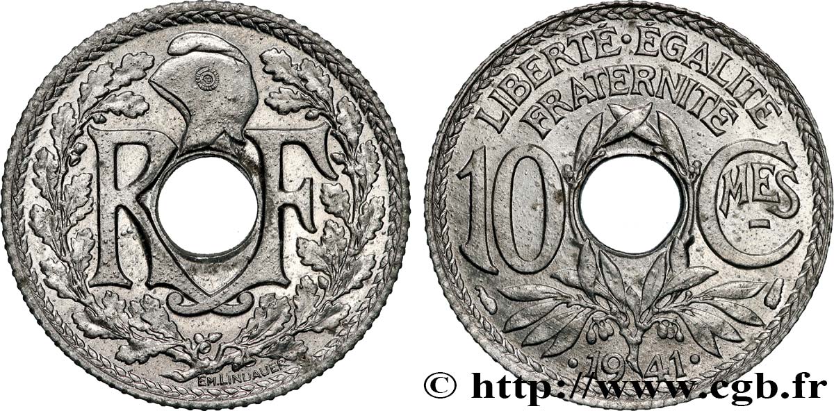 10 centimes Lindauer en zinc, Cmes souligné et millésime avec points 1941  F.140/2 fST63 