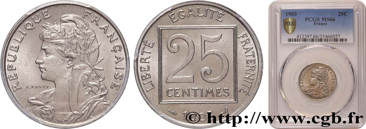 25 centimes Patey, 1er type 1903  F.168/3 ST66 PCGS