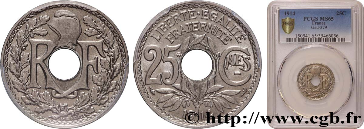 25 centimes Lindauer, Cmes souligné 1914  F.170/2 MS65 PCGS