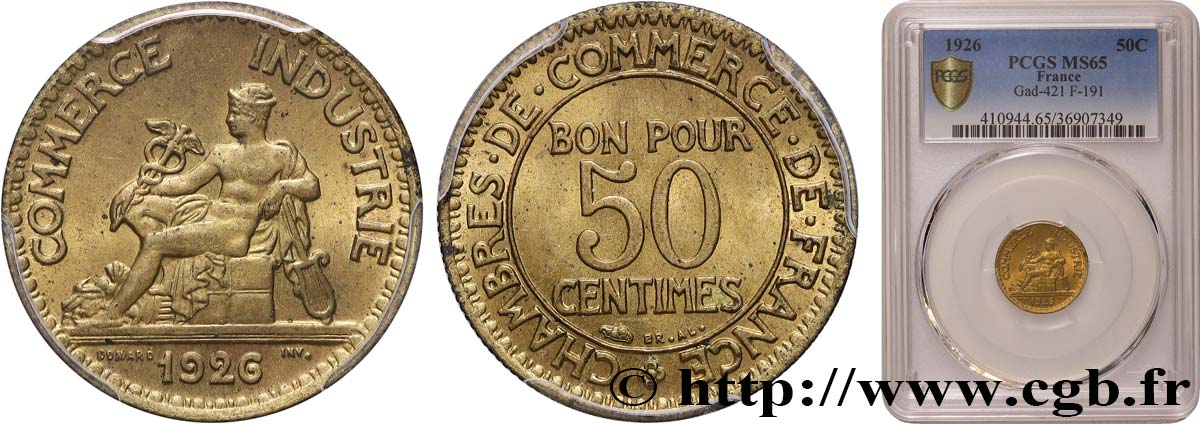 50 centimes Chambres de Commerce 1926 Paris F.191/8 FDC65 PCGS