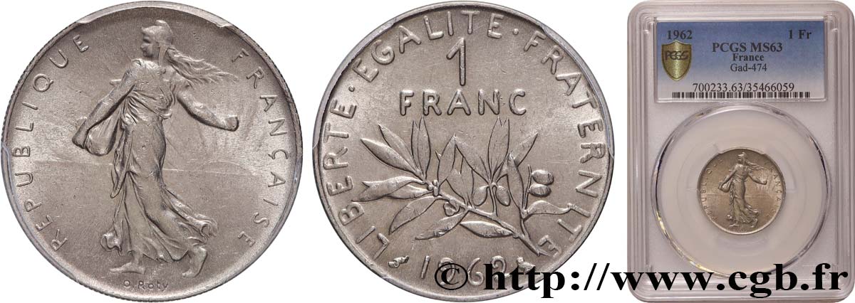 1 franc Semeuse, nickel 1962 Paris F.226/7 MS63 PCGS