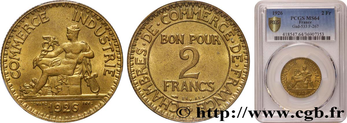 2 francs Chambres de Commerce 1926  F.267/8 MS64 PCGS