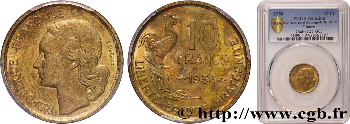 10 francs Guiraud 1954  F.363/10 SPL+ PCGS