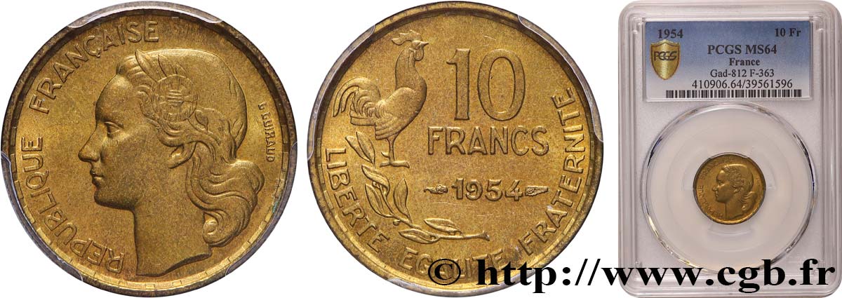 10 francs Guiraud 1954  F.363/10 fST64 PCGS