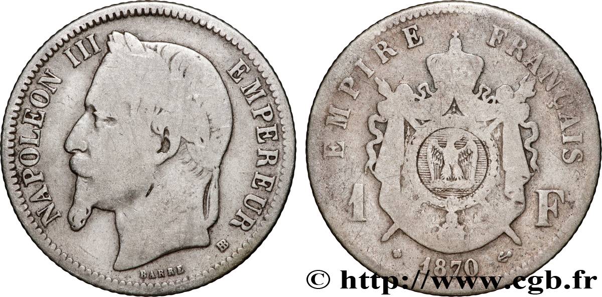 1 franc Napoléon III, tête laurée 1870 Strasbourg F.215/16 VG 