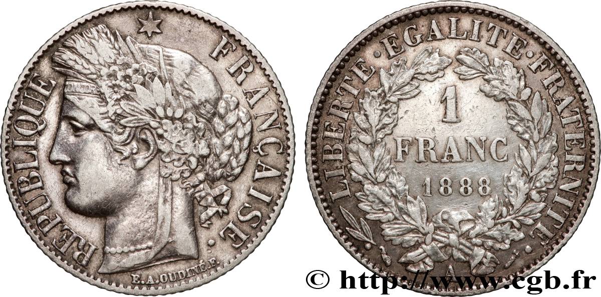 1 franc Cérès, IIIe République 1888 Paris F.216/10 TTB 