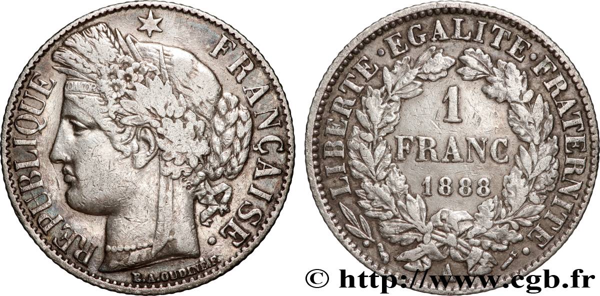 1 franc Cérès, IIIe République 1888 Paris F.216/10 TB+ 