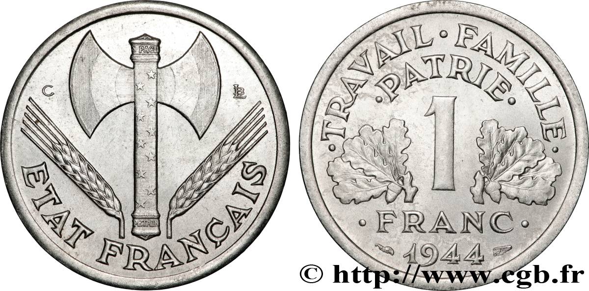 1 franc Francisque, légère 1944 Castelsarrasin F.223/7 VZ55 