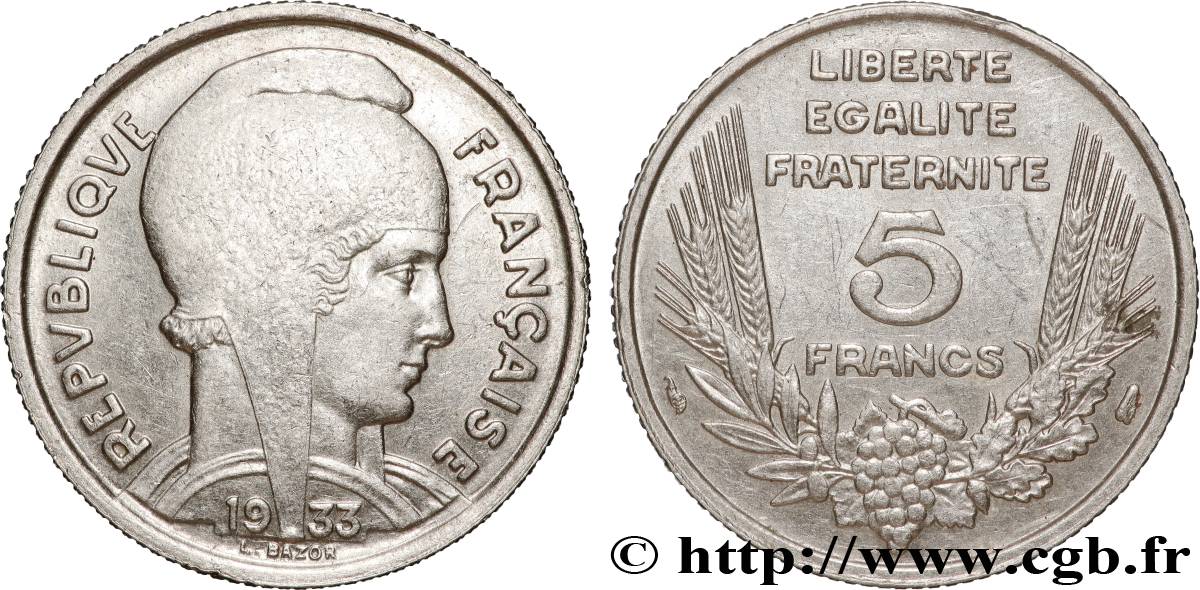 5 francs Bazor 1933  F.335/2 XF 