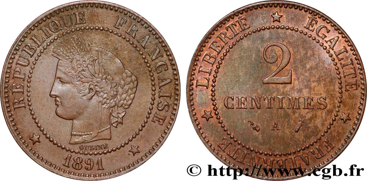 2 centimes Cérès 1891 Paris F.109/17 q.SPL 