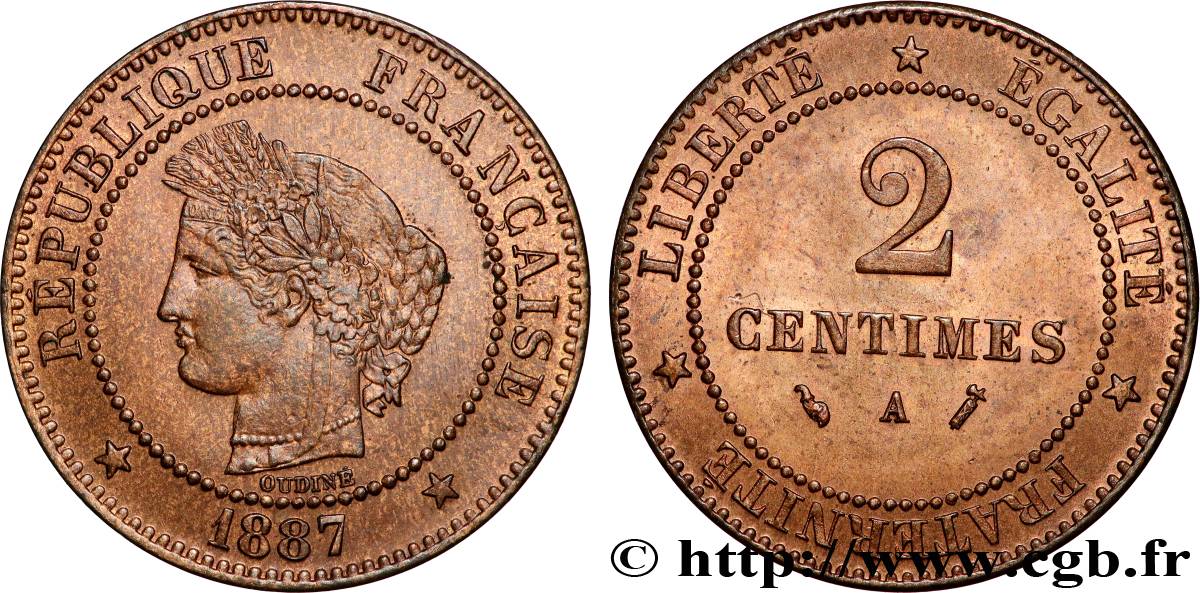 2 centimes Cérès 1887 Paris F.109/13 SPL62 