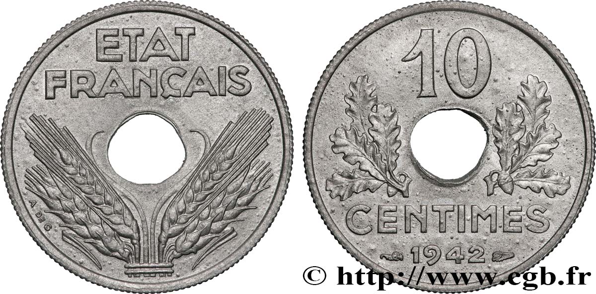 10 centimes État français, grand module 1942  F.141/4 EBC62 