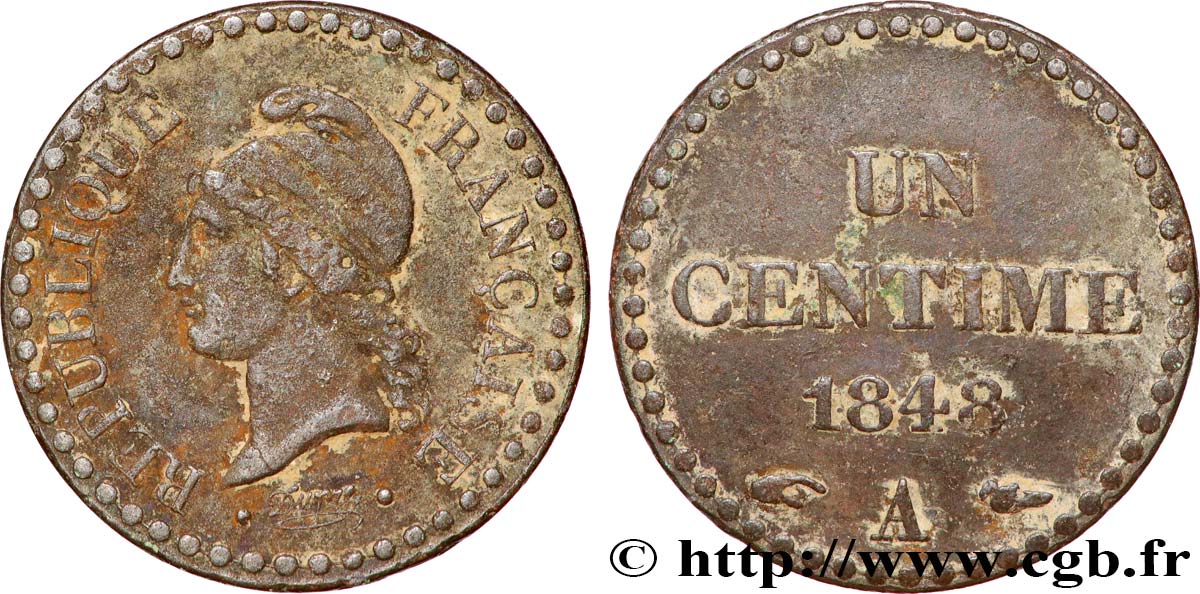 Un centime Dupré, IIe République 1848 Paris F.101/1 VF 