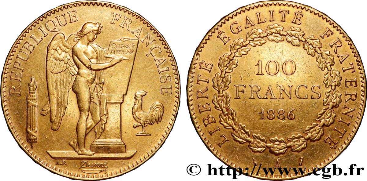 100 francs or Génie, tranche inscrite en relief Dieu protège la France 1886 Paris F.552/7 fVZ 