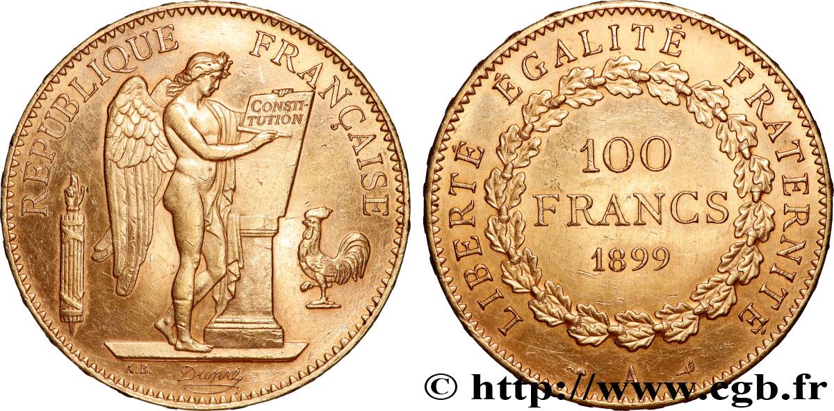 100 francs or Génie, tranche inscrite en relief Dieu protège la France 1899 Paris F.552/12 VZ 