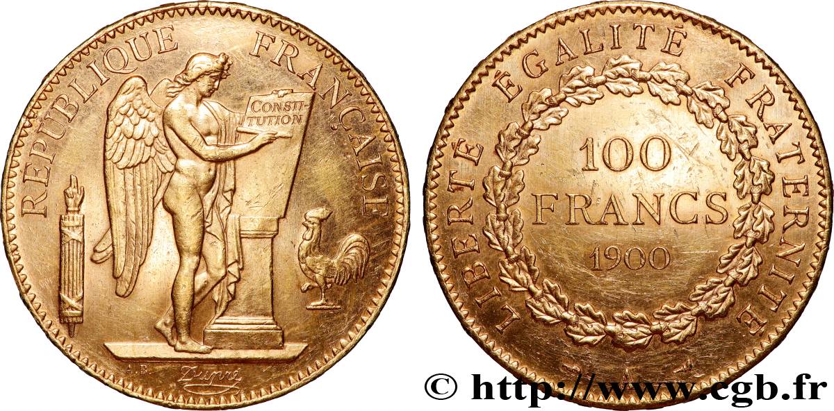 100 francs or Génie, tranche inscrite en relief Dieu protège la France 1900 Paris F.552/13 EBC 