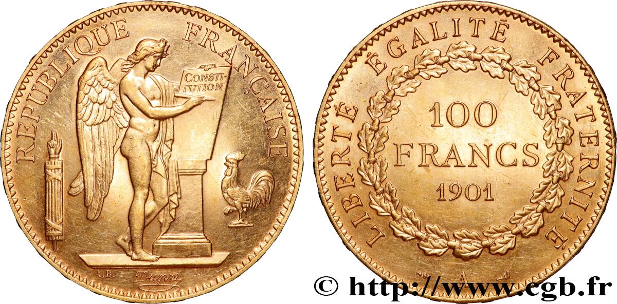 100 francs or Génie, tranche inscrite en relief Dieu protège la France 1901 Paris F.552/14 SPL+ 