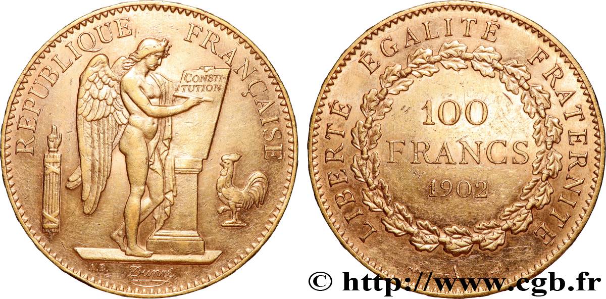 100 francs génie, tranche inscrite en relief Dieu protège la France 1902 Paris F.552/15 fVZ 