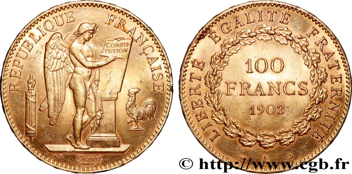 100 francs or Génie, tranche inscrite en relief Dieu protège la France 1903 Paris F.552/16 SPL 